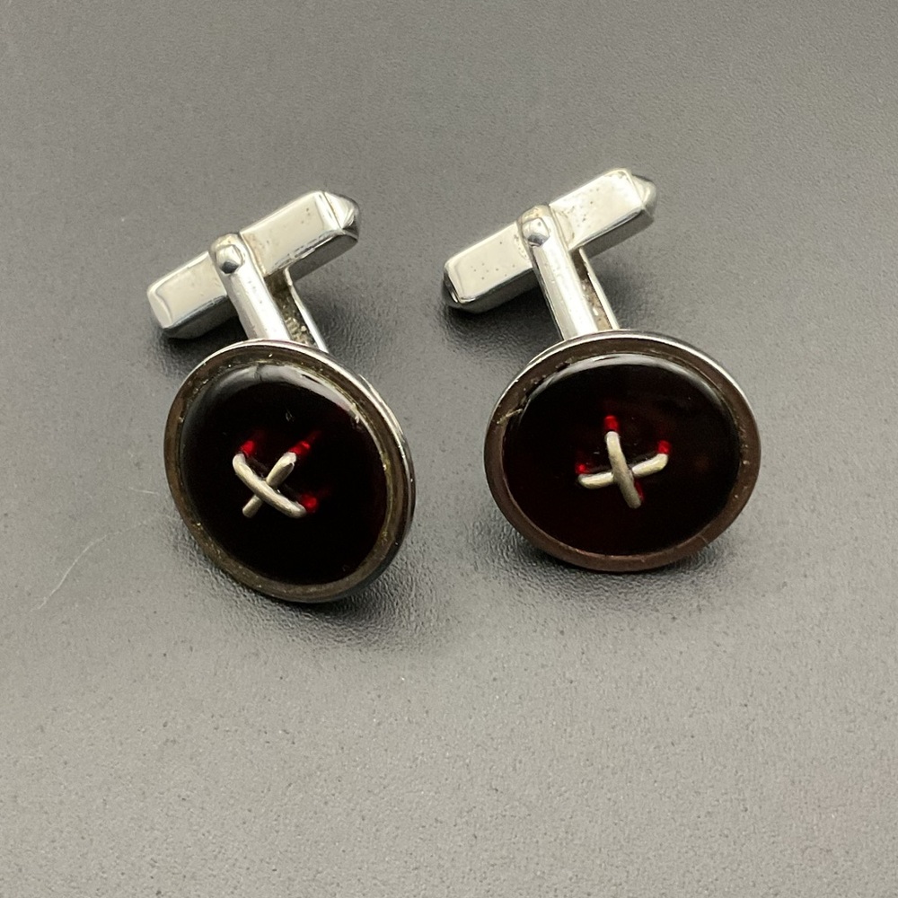 Sterling Silver and Red Glass Cuff Links by Swank